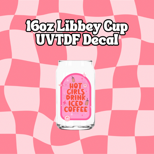 Hot Girls Drink Iced Coffee UV DTF Libbey 16oz Cup Wrap Sticker | Retro UVDTF Libbey Cup Wrap