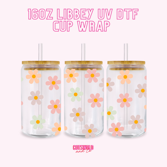 Pastel Flowers UV DTF Libbey 16oz Cup Wrap Sticker | Preppy UVDTF Libbey Cup Wrap