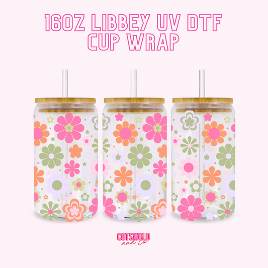 Neon Spring Florals UV DTF Libbey 16oz Cup Wrap
