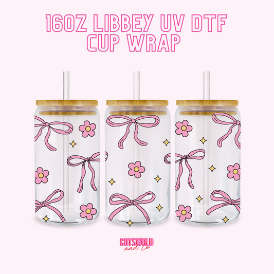 Bows Flowers 16oz Libbey Cup Wrap UVDTF, Coquette Cup Wrap