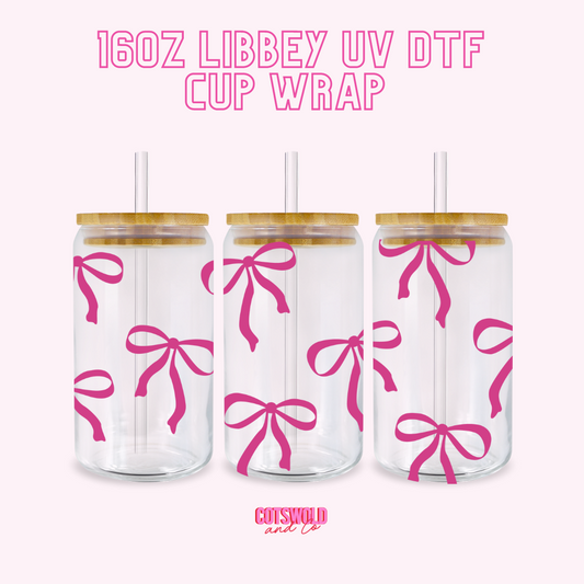 Pink Bow Coquette 16oz Libbey Cup Wrap UVDTF, Coquette Cup Wrap