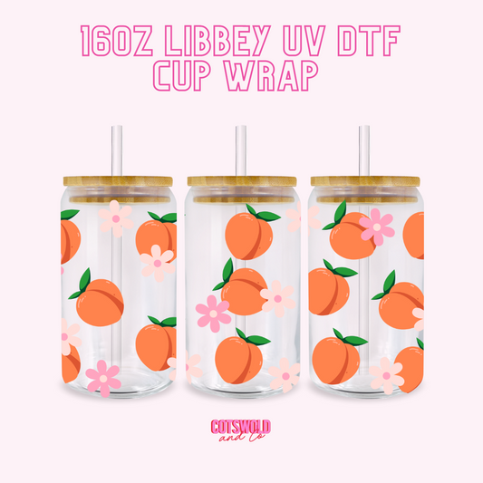 Peaches 16oz Libbey Cup Wrap UVDTF, Fruits Cup Wrap
