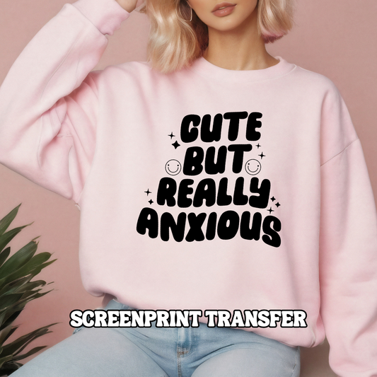 Cute But Really Anxious Screenprint Transfer, Retro Screenprint Transfer