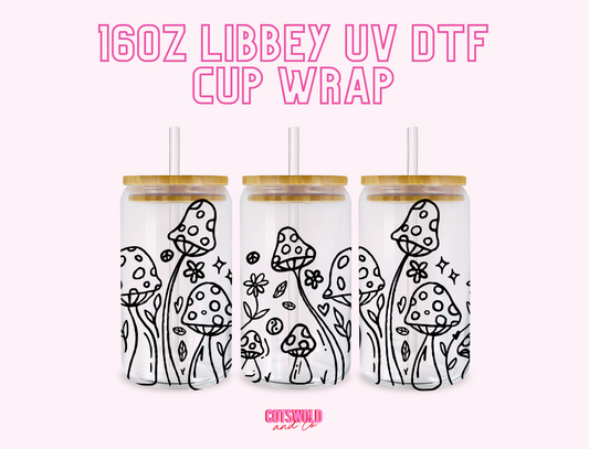 Black Mushrooms UV DTF Libbey 16oz Cup Wrap Sticker | Preppy UVDTF Libbey Cup Wrap