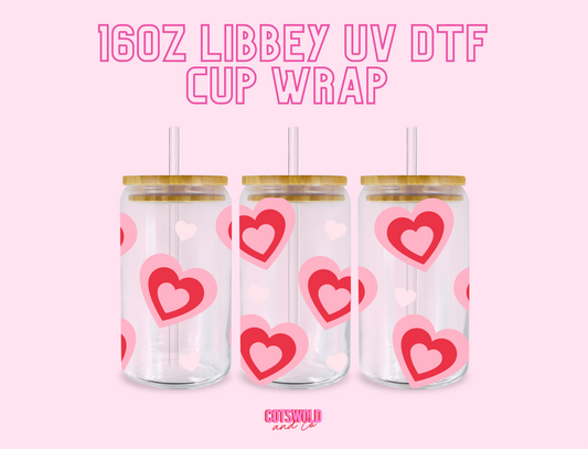 Pink Red Hearts Valentine's Day UV DTF Libbey 16oz Cup Wrap Sticker