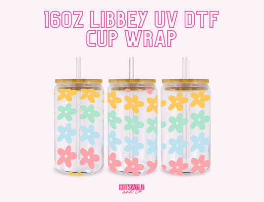 Wavy Retro Flowers UV DTF Libbey 16oz Cup Wrap Sticker