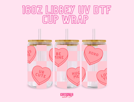 Candy Hearts Valentines Day UV DTF Libbey 16oz Cup Wrap Sticker