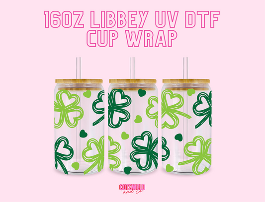 Four Leaf Clovers St. Patrick's Day UV DTF Libbey 16oz Cup Wrap Sticker