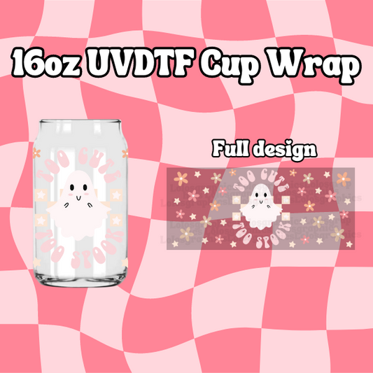 Too Cute to Spook UV DTF Libbey 16oz Cup Wrap Sticker | Cute Halloween UVDTF Libbey Cup Wrap