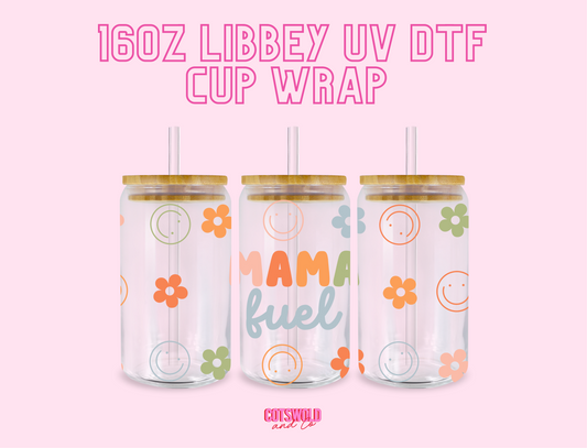 Mama Fuel Smiley Retro UV DTF Libbey 16oz Cup Wrap Sticker