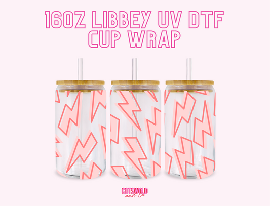 Pink Lightening Bolts UV DTF Libbey 16oz Cup Wrap Sticker | Preppy UVDTF Libbey Cup Wrap