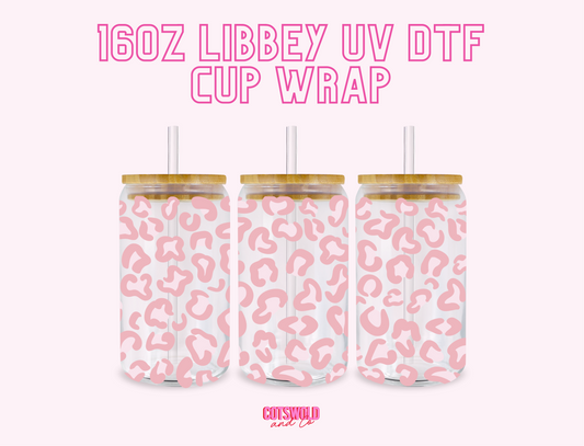Pink Cheetah Print UV DTF Libbey 16oz Cup Wrap Sticker | Preppy UVDTF Libbey Cup Wrap