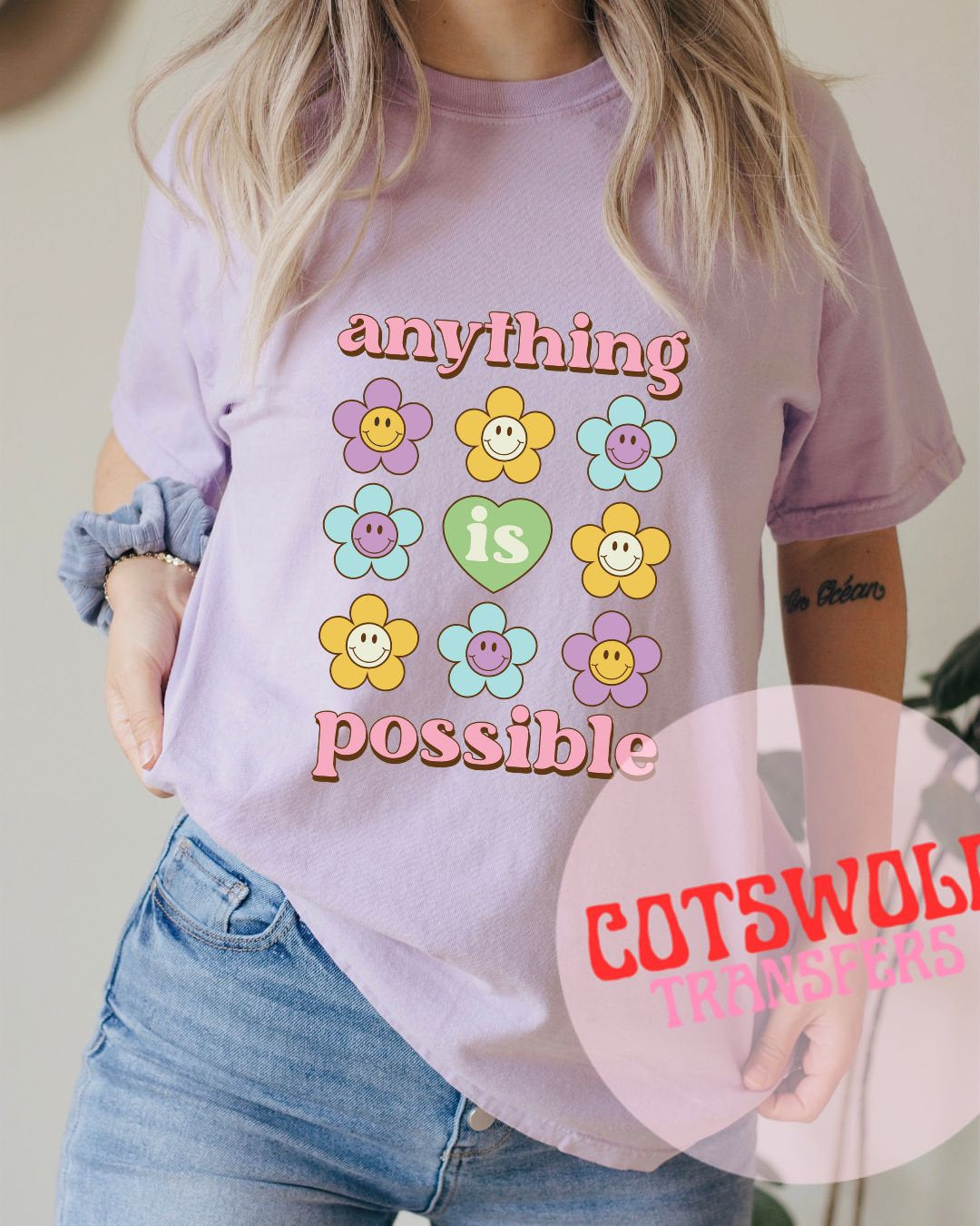 Anything is Possible Ready to Press Positive Transfers | Positivity Retro Quote DTF Transfer