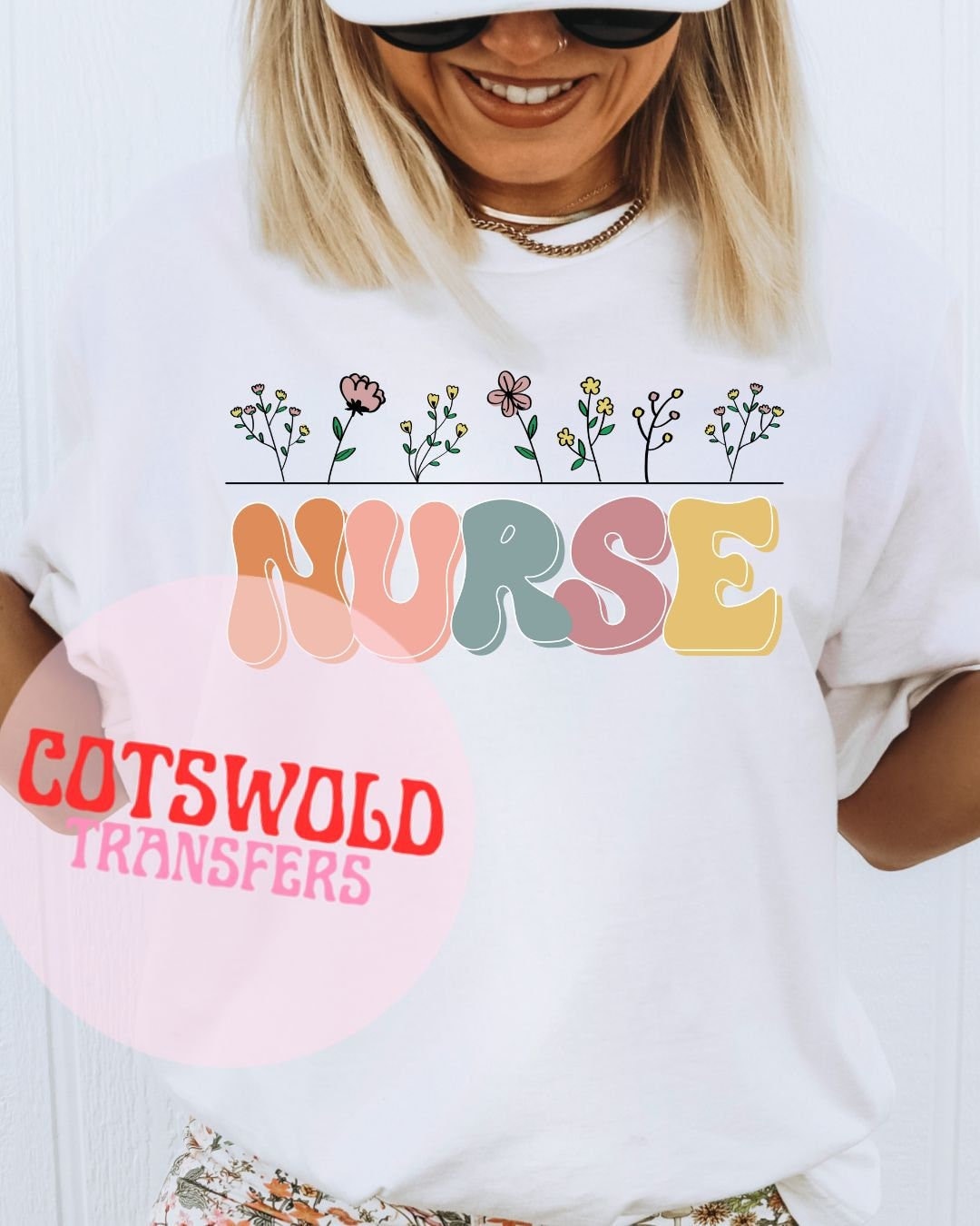 Nurse Flower Screenprint Transfers | Nurse DTF Transfer | Ready to Press Nurse Tshirt Transfer | 008